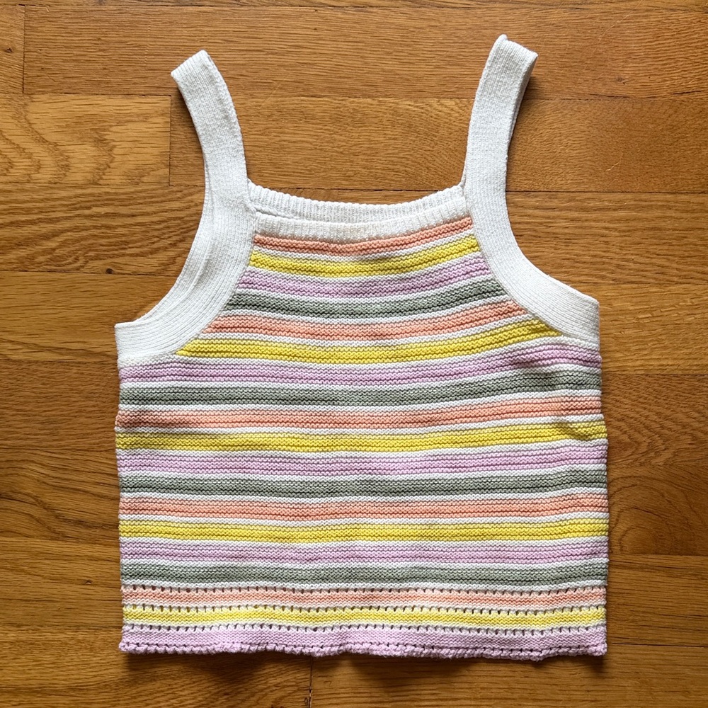 Kid’s Striped Knit Tank Top in White, Pink, Yellow, Green. Size 8 (M)